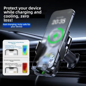 15W Wireless Car Charger with Fan Cooling Mount for Samsung S25 Pro Max