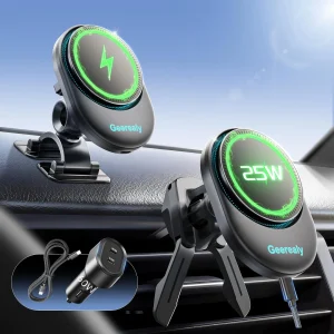 Geerealy 25W Magnetic Wireless Car Charger with Cooling Fan, MagSafe black