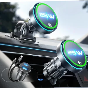 25W Wireless Car Charger Mount with Cooling Fan, Fast Charging for iPhone 17 Pro