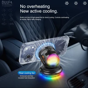 15W Magnetic Car Charger Mount with RGB LEDs Cooling Fan 360 Adjustable View