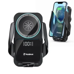Rugha S7 Magnetic Wireless Car Charger Mount with Cooling Fan, 15W Fast Black