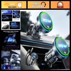 25W Wireless Car Charger Mount with Cooling Fan, Fast Charging for iPhone 17 Pro