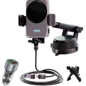 TRON Wireless Car Charger Mount with Cooling Fan AutoClamp, for iPhone/Android
